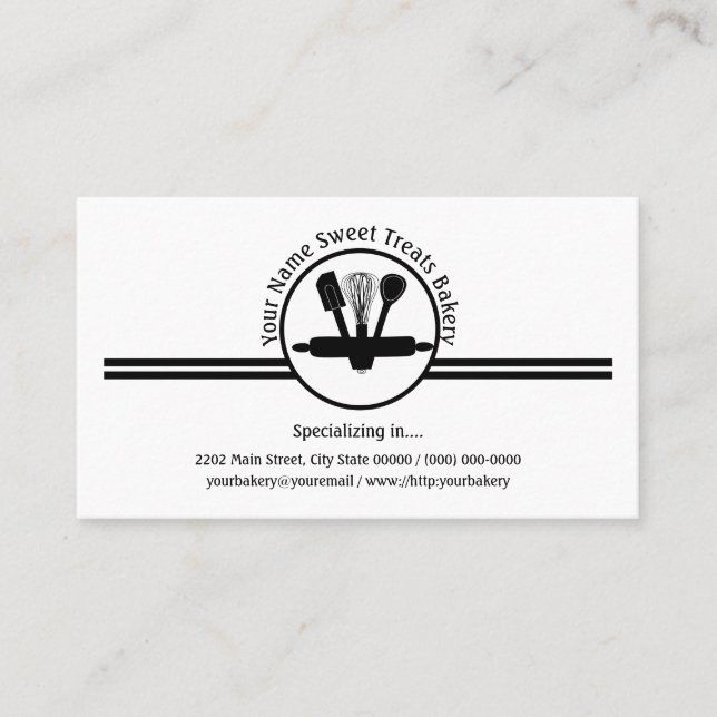 Bakery Sweet Treats Utensils Logo Custom  Business Card (Front)