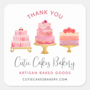 Bakery Thank You 3 Blush Pink Cakes Dessert Pastry Square Sticker