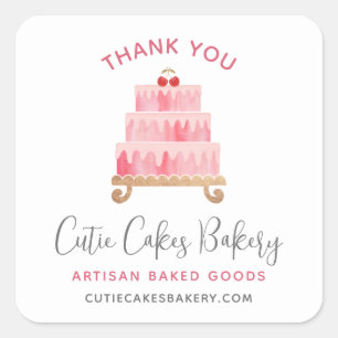Bakery Thank You Blush Pink Cake Dessert Pastry Square Sticker