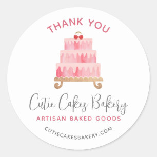 Bakery Thank You Blush Pink Cake Pastry Dessert Classic Round Sticker