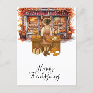 Bakery Thanksgiving Fall themed for Cat Lovers  Ho Holiday Postcard
