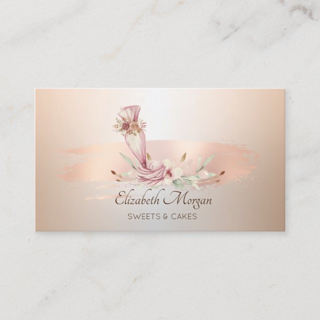 Bakery Tool Flower Rose Gold Brush Stroke  Business Card (Front)