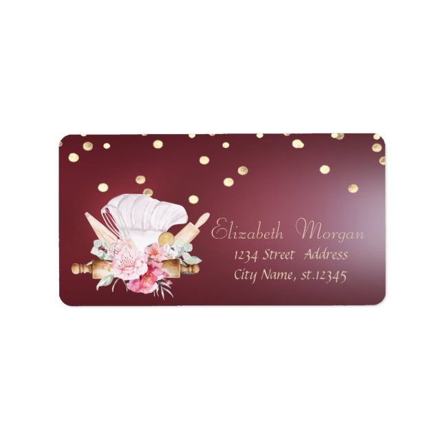 Bakery Tools Chef's Hat Flowers Foil Confetti Label (Front)