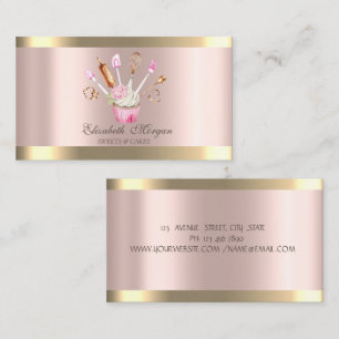 Bakery Tools Flower Cupcake Stripe Rose Gold Business Card