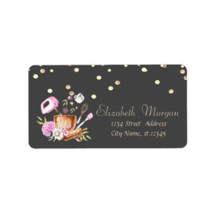 Bakery Tools Flowers Gold Foil Confetti  Label