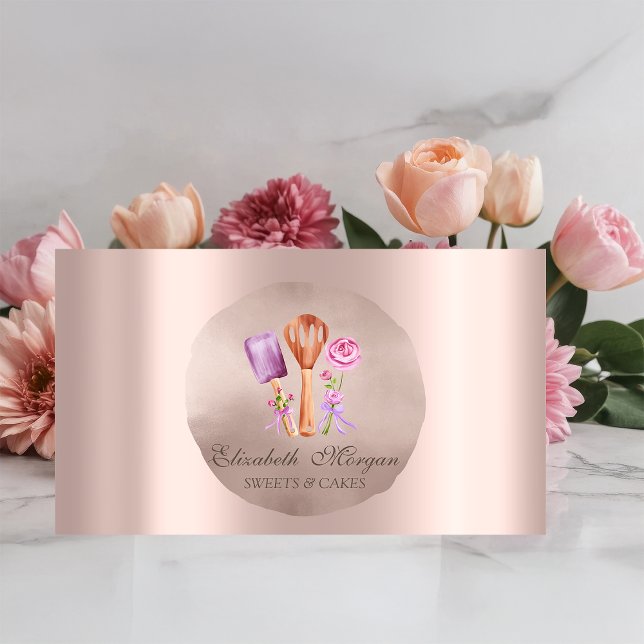 Bakery Tools Flowers  Rose Gold Circle Sweets Business Card (Creator Uploaded)