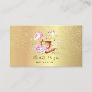 Bakery Tools Flowers Rose Gold Confetti Business Card
