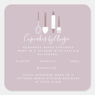 Bakery Tools Logo Food Business  Pink Square Sticker