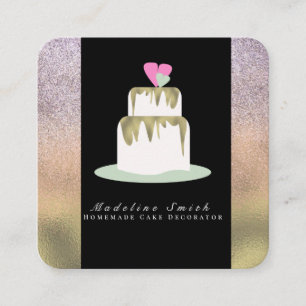 Bakery Two Tier Wedding Cake Gold Sparkle Square Business Card