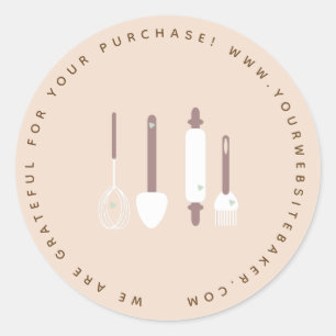 Bakery Utensils Earthy Tone Baker Business Classic Round Sticker