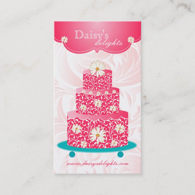 Bakery Wedding Cake Pastry Chef Pink Floral Daisy Business Card (Front)