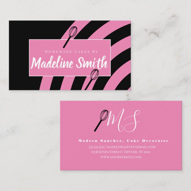 Bakery Whisk Pink Black Stripes Baker Business Card (Front/Back)