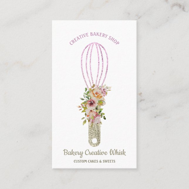 Bakery Whisk sparkling glitz gold Business Card (Front)