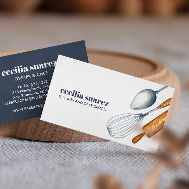 Bakery Whisk Spoon Rolling Pin Patisserie modern B Business Card (Creator Uploaded)