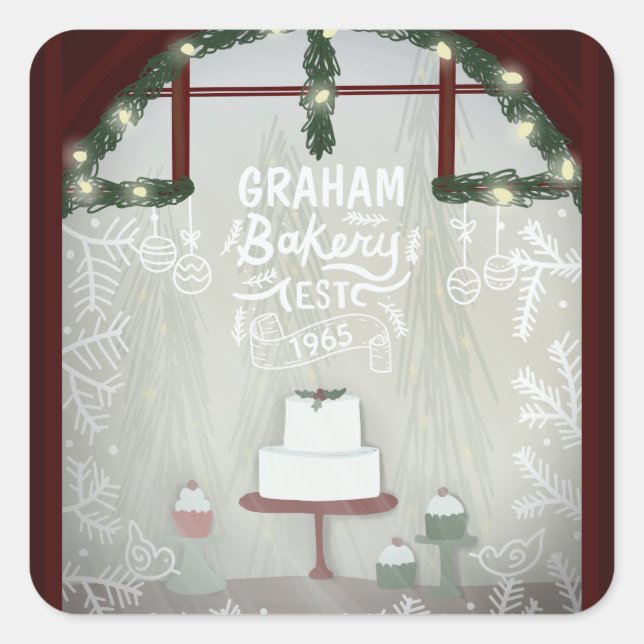 Bakery Winter Holiday Cake and Cupcake Square Sticker (Front)