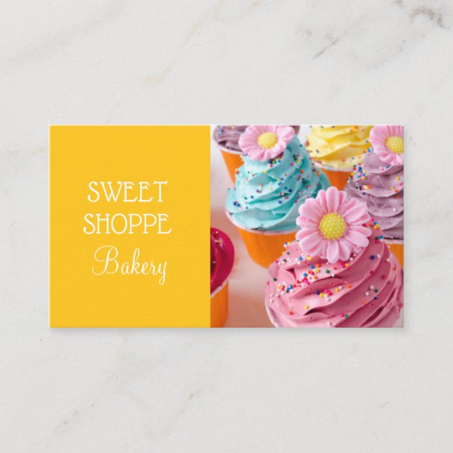 Bakery Yellow cupcake Business Cards (Front)