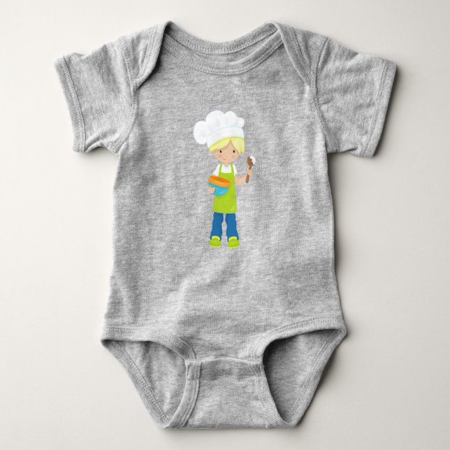 Baking, Baker, Bakery, Apron, Cute Boy, Blonde Hai Baby Bodysuit (Front)