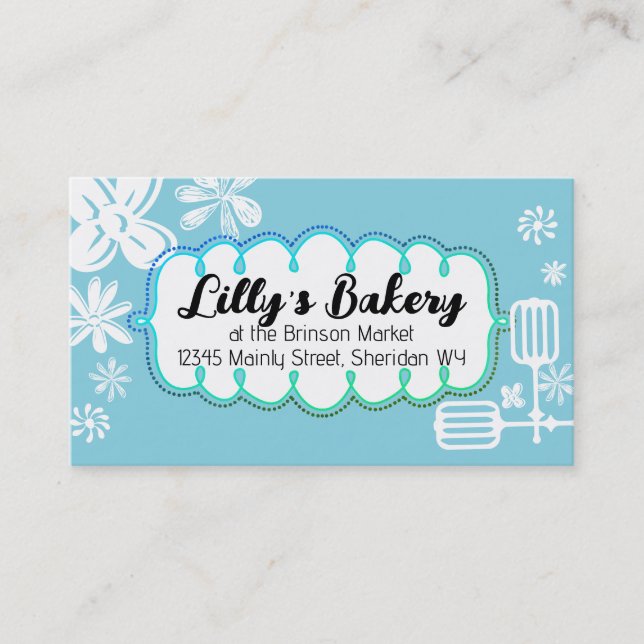 baking baker beaters utensils flowers business car business card (Front)