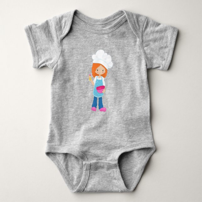 Baking, Baker, Pastry Chef, Cute Girl, Orange Hair Baby Bodysuit (Front)