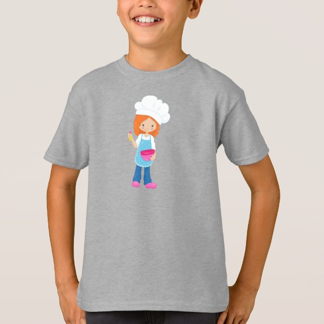 Baking, Baker, Pastry Chef, Cute Girl, Orange Hair T-Shirt (Front)