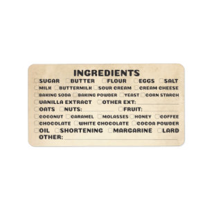 Baking bakery ingredients checklist packaging label