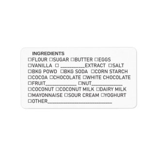 Baking bakery ingredients list packaging sticker