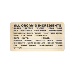 Baking bakery organic ingredients list packaging label