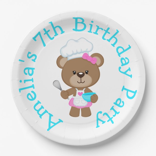 Baking Bear Birthday Party Paper Plate (Front)