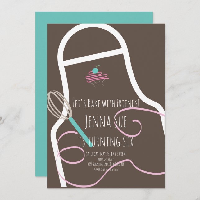 Baking Birthday Party Cupcakes Apron Invitation (Front/Back)