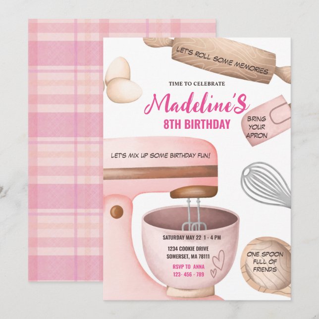 Baking Birthday Party Girly Cooking Birthday Party Invitation (Front/Back)