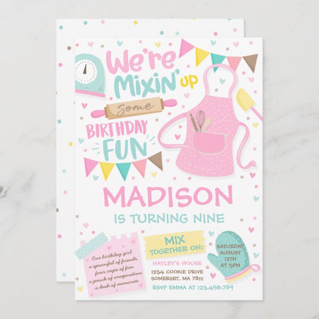 Baking Birthday Party Girly Cooking Birthday Party Invitation (Front/Back)