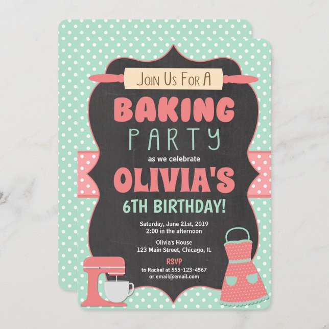 Baking birthday party invitation cake decorating (Front/Back)