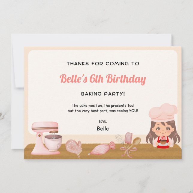 Baking Birthday Party Thank You Card (Front)
