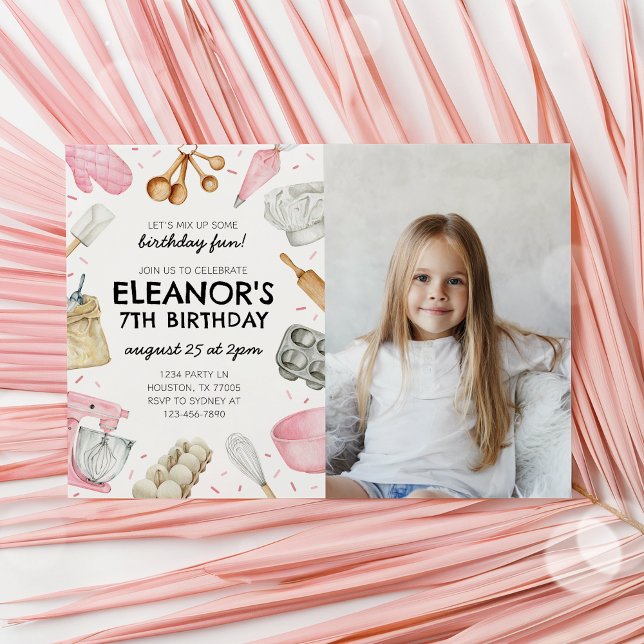 Baking Birthday Photo Invitation Cupcake Invite (Creator Uploaded)