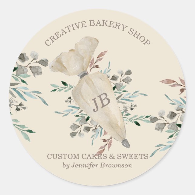 Baking Boho Chic Food Maker monogrammed Classic Round Sticker (Front)