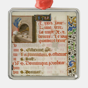 Baking Bread, from a Book of Hours Metal Ornament