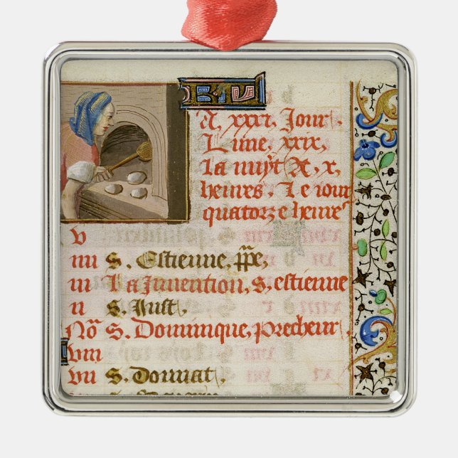 Baking Bread, from a Book of Hours Metal Ornament (Front)