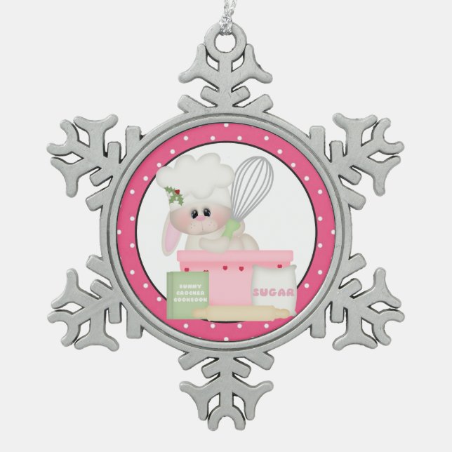 Baking Bunny Christmas pewter snowflake ornament (Front)