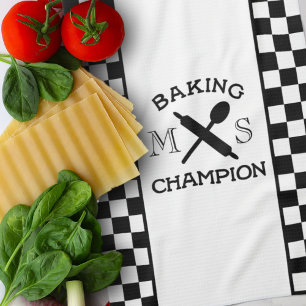 Baking Champion Monogram Chef Check Hand Towel