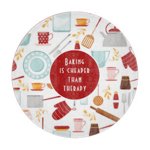 Baking Cheaper Than Therapy Funny Kitchen Red Cutting Board