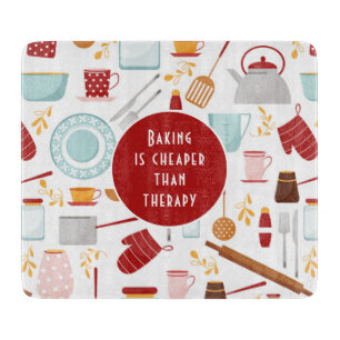 Baking Cheaper Than Therapy Funny Kitchen Red Cutting Board