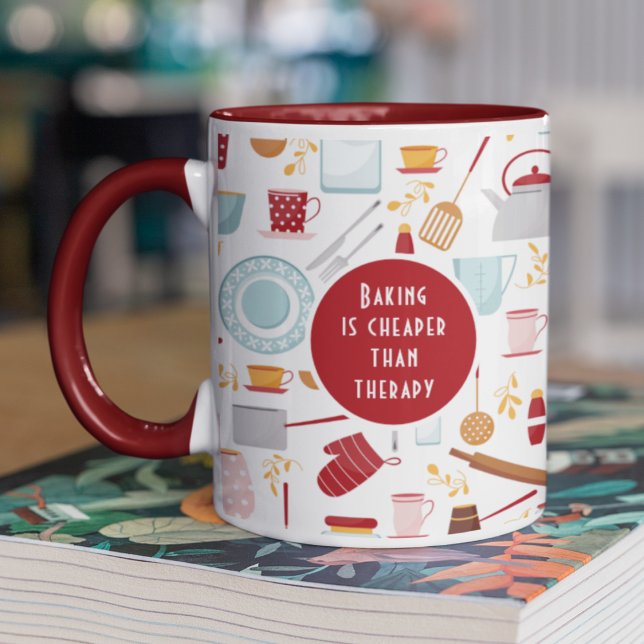 Baking Cheaper Than Therapy Funny Kitchen Red Mug (Creator Uploaded)