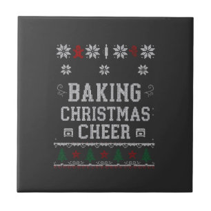 Baking Christmas Cheer Gingerbread Oven Knit Patte Ceramic Tile