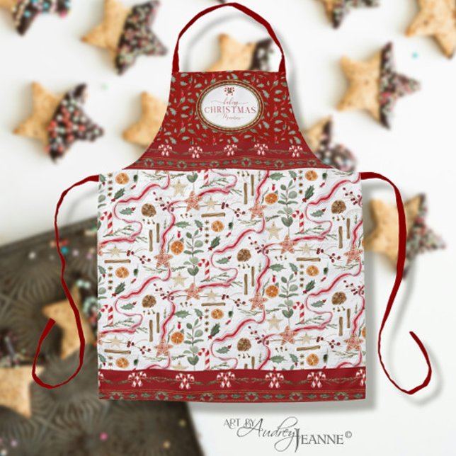 Baking Christmas Memories Cookies Red Watercolor Apron (Creator Uploaded)