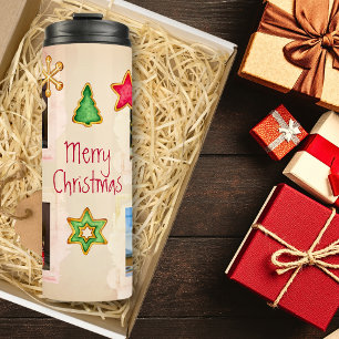 Baking Cookies 4 Photo Collage Coral Christmas  Thermal Tumbler