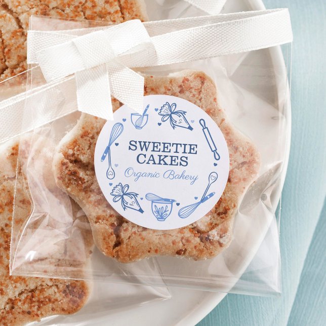 Baking & Cooking Utensil Navy Blue & White Classic Round Sticker (Creator Uploaded)