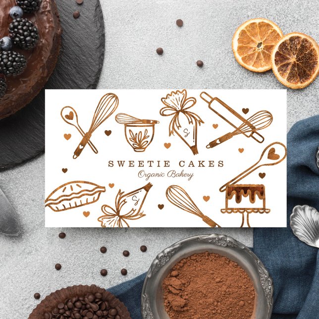 Baking & Cooking Utensil Woodgrain Texture & White Business Card (Creator Uploaded)