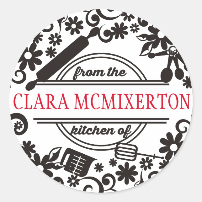 baking cooking utensils flower from the kitchen of classic round sticker (Front)