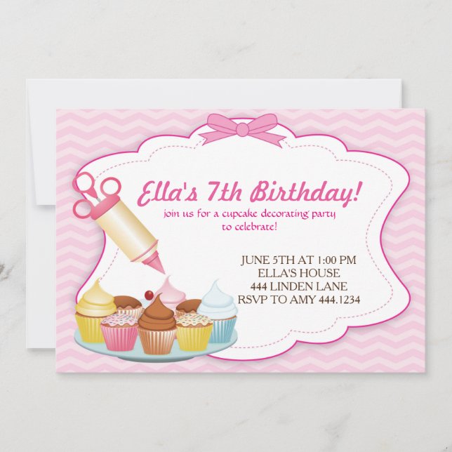 Baking Cupcake Decorating Birthday Invitations (Front)