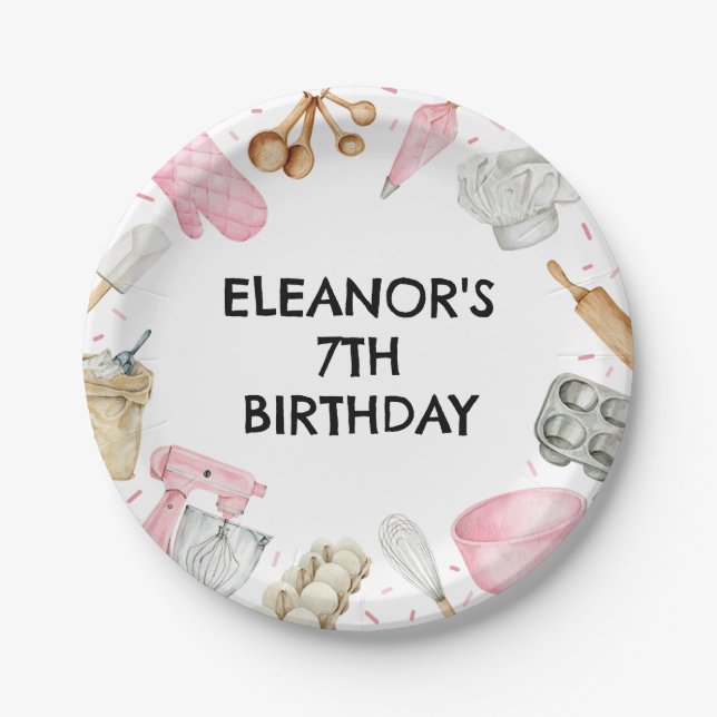 Baking Cupcake Decorating Birthday Paper Plate (Front)